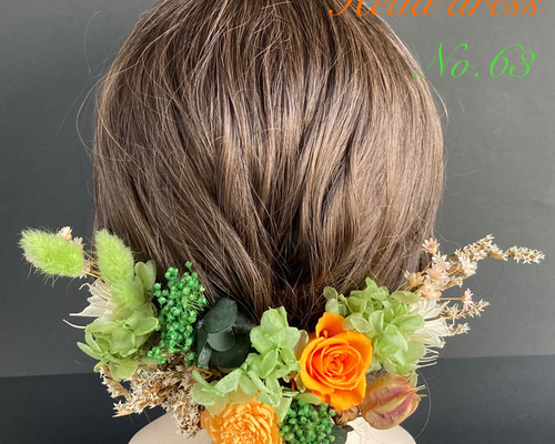 ヘッドドレス no.63 プラザ ドライフラワー オレンジローズ中と