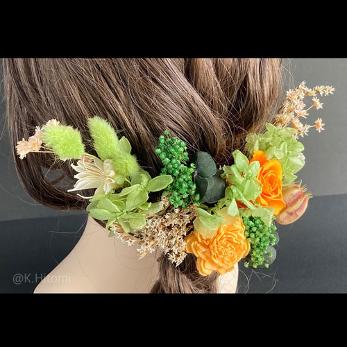 ヘッドドレス no.63 プラザ ドライフラワー オレンジローズ中と