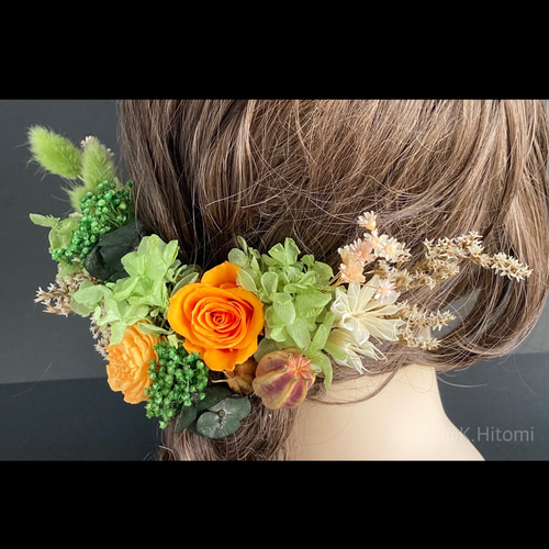 ヘッドドレス no.63 プラザ ドライフラワー オレンジローズ中と