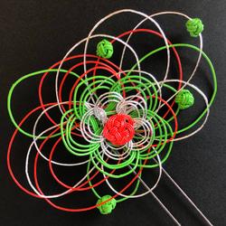 ヘアピン 髪飾り 水引34 フラワー 梅 ポップカラー 緑 赤 シルバー 2枚目の画像