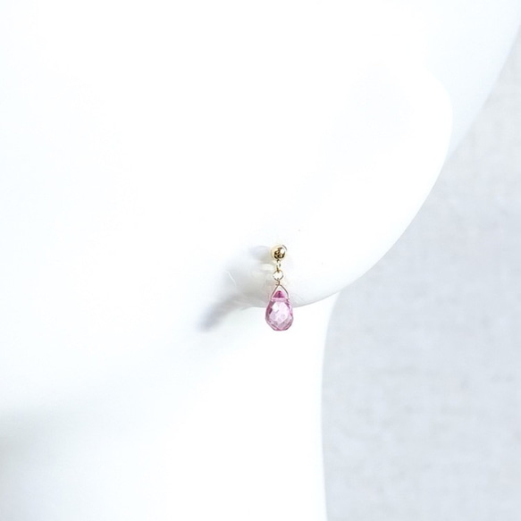 14kgf粉色黃玉水滴型耳釘或無孔耳環 第4張的照片