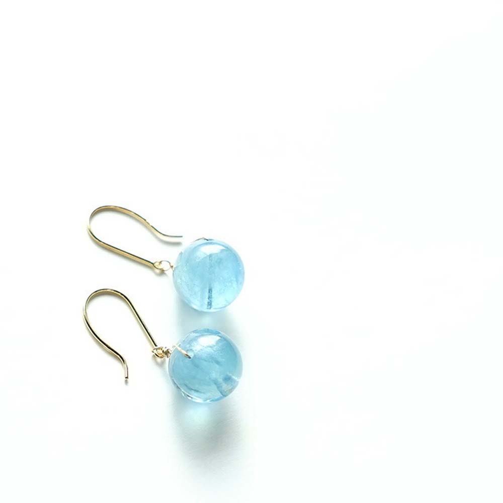 K18 最高品質 サンタマリア アクアマリン 大粒 天然石 ピアス or イヤリング 優しいブルー色