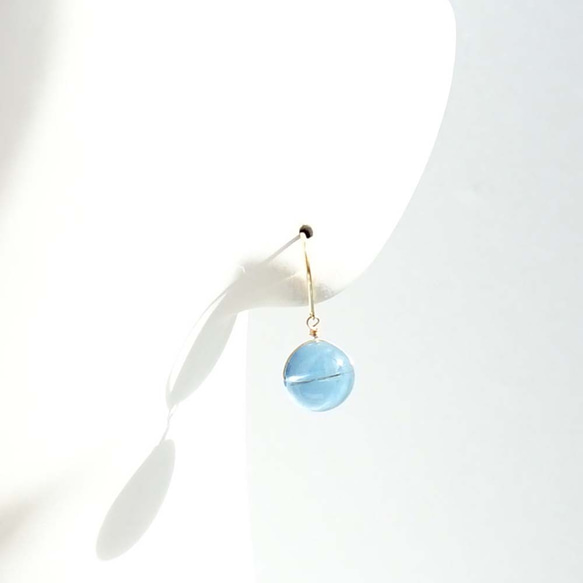 K18 頂級聖瑪麗亞海藍寶石大號天然石耳環或耳環柔和的藍色 第4張的照片