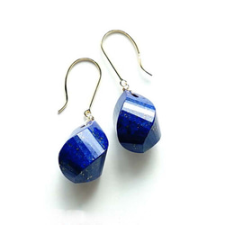 K18 青金石 大粒面 漂亮的切工 藍色深似夜空琉璃色耳環或耳釘 第1張的照片