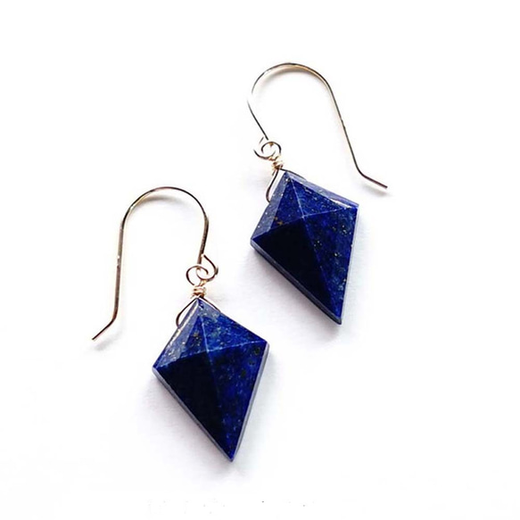 K18 青金石 稀有美麗鑽石切割藍色深度如夜空琉璃色耳環或耳釘 第7張的照片