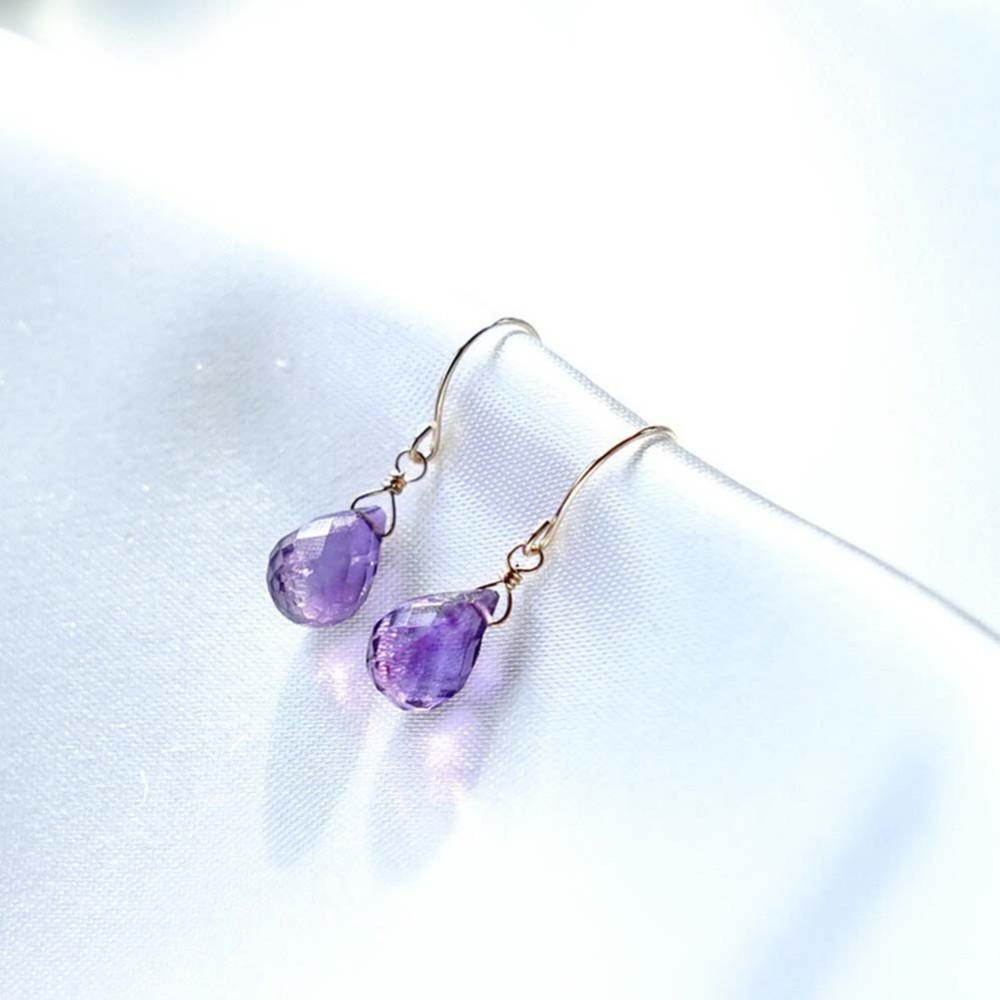 K18 アメジスト ドロップ ピアス or イヤリング 天然石 美しいパープル