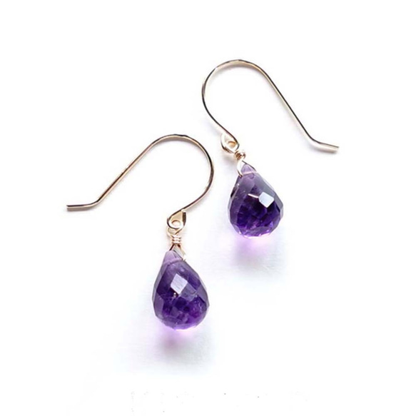 K18 紫水晶吊式耳環或耳環天然石美麗紫色 第7張的照片