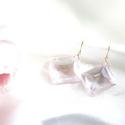 K18 Pink Amethyst Square Earrings or Earrings Large Natural Ston 第2張的照片