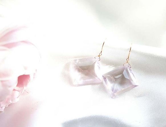 K18 Pink Amethyst Square Earrings or Earrings Large Natural Ston 第2張的照片