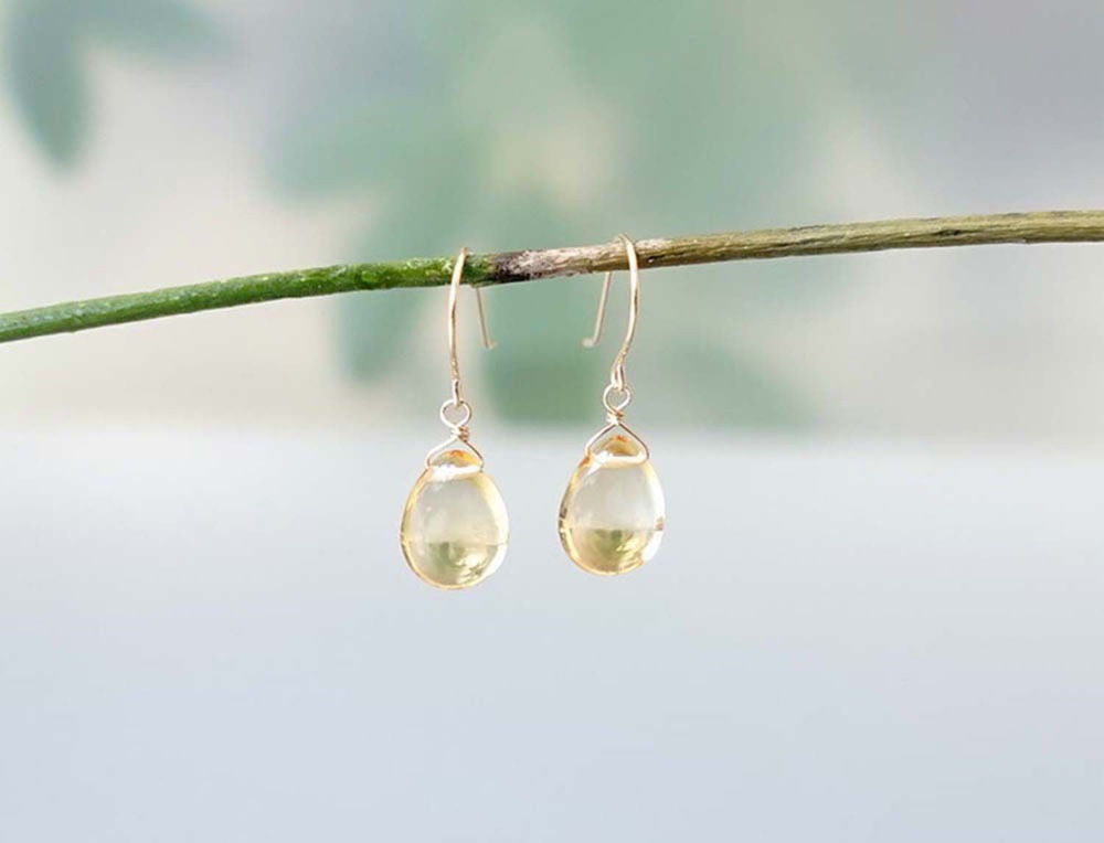 K18 シトリン ペアシェイブ ピアス or イヤリング 天然石 美しいイエロー 太陽の石