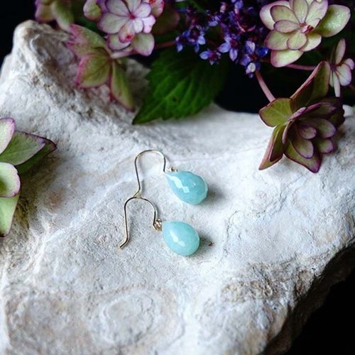 K18 アマゾナイト ドロップ ピアス or イヤリング 天然石 天の川の  