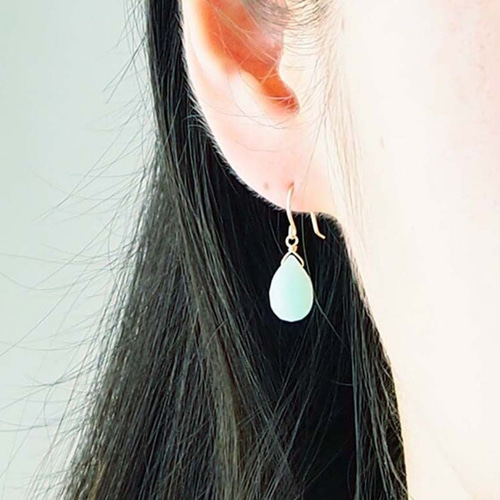 K18 アマゾナイト ドロップ ピアス or イヤリング 天然石 天の川の  