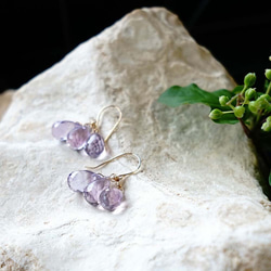 K18 粉紅色紫水晶吊式耳環或耳環天然石優雅色調 第7張的照片