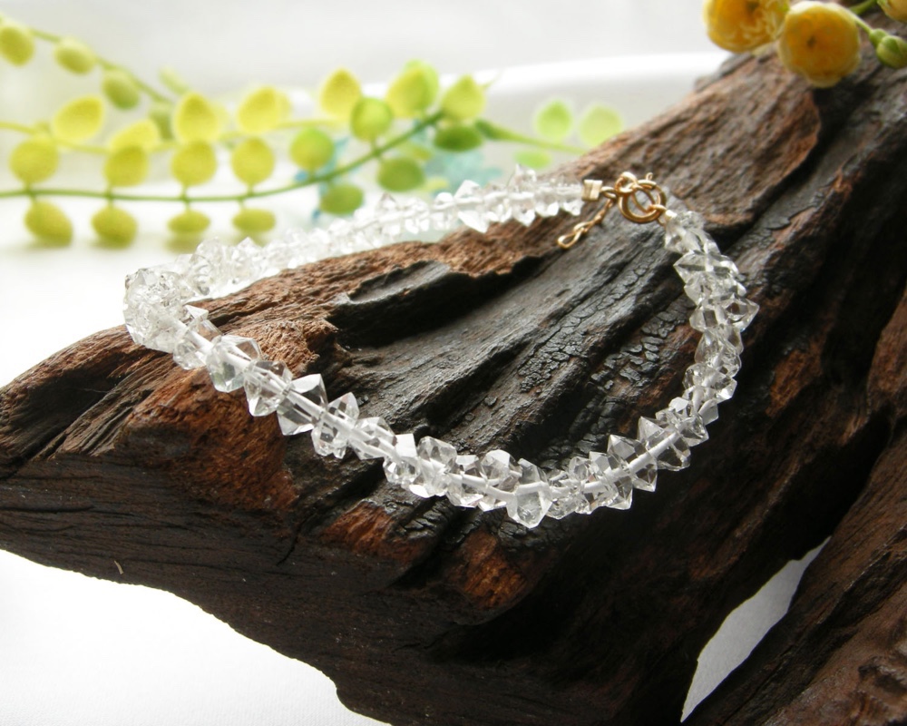 新品 14kgf パリ購入 プードル ハーキマーダイヤモンド パール ピアス