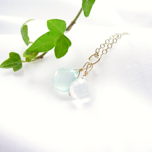 14kgf シーブルーカルセドニー ＆ 水晶 ツイン ネックレス 天然石