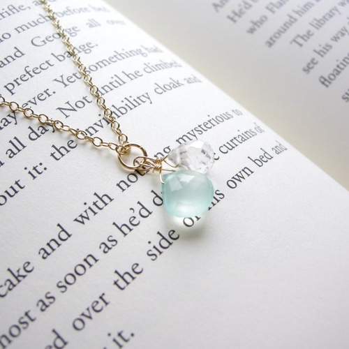 14kgf シーブルーカルセドニー ＆ 水晶 ツイン ネックレス 天然石