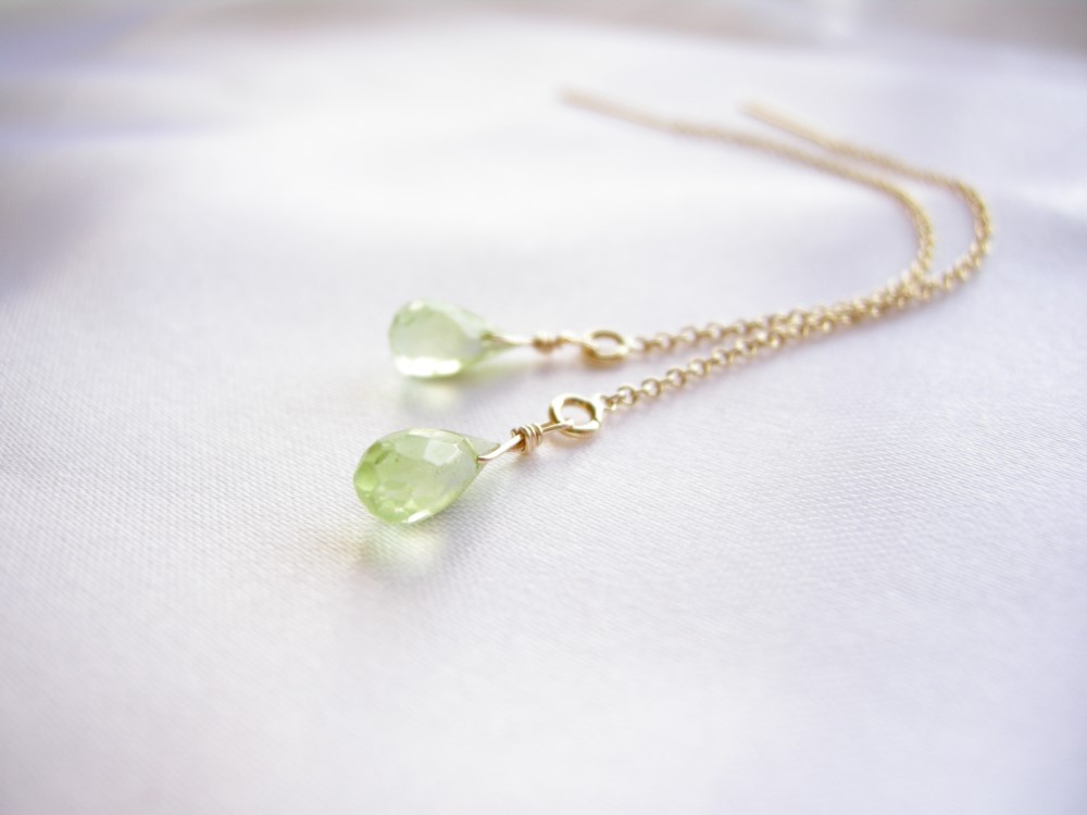 14kgf ペリドット チェーンピアス 天然石
