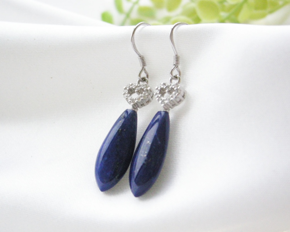 SV925 高品質 大粒ラピスラズリ ハート しずく ピアス  天然石