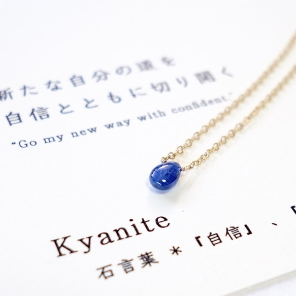 新たな自分の道を ~Kyanite カード付き カイヤナイト 石言葉 14kgf 一粒ネックレス 4枚目の画像