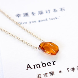 幸運を届ける石 ~Amber カード付き 琥珀 アンバー 石言葉 14kgf 一粒ネックレス 1枚目の画像