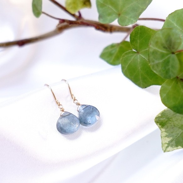 K18 高品質苔蘚海藍寶石栗色切割耳環或耳環天然石材舒緩藍色 第4張的照片