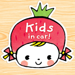 kids in car キッズインカー マグネットステッカー(リボンのいちごちゃん） 1枚目の画像