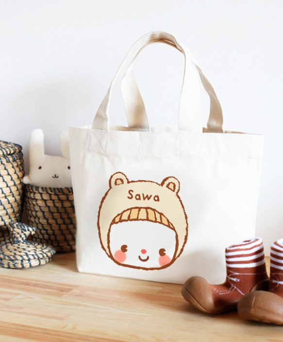 ★最終出品・新作大★スーちゃん＆ビリーくん＆くま★ハンドメイド　トートバッグ 名入れキッズトートバッグ（カスタードのクマちゃん） 子供服 satoshi