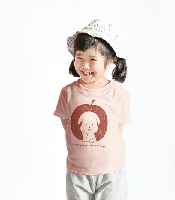 KIDS キッズ Tシャツ（りんごとワンちゃん/アプリコット） 2枚目の画像