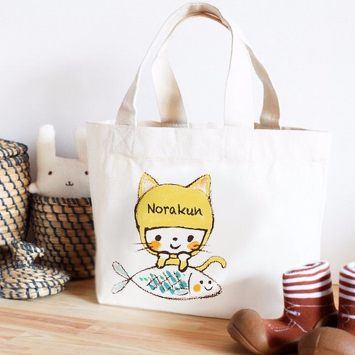 名前が入れられるキッズトートバッグ（黄色のノラ君） その他入園 