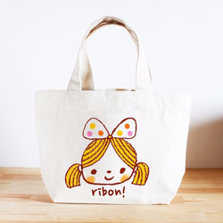 名前が入れられるキッズトートバッグ（レトロなお嬢さん） 子供