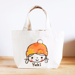 名前が入れられるキッズトートバッグ（りんごとベビーおさげ