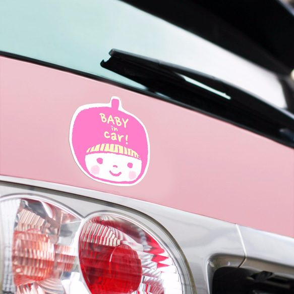 BABY IN CAR マグネットステッカー(ピンク） 3枚目の画像
