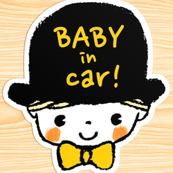 BABY IN CAR ベビーインカー マグネットステッカー(黒い帽子ちゃん） 1枚目の画像