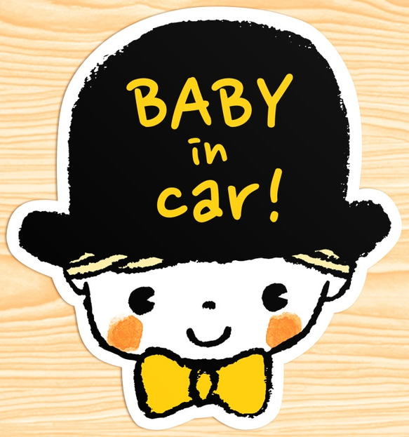 BABY IN CAR ベビーインカー マグネットステッカー(黒い帽子ちゃん） 1枚目の画像