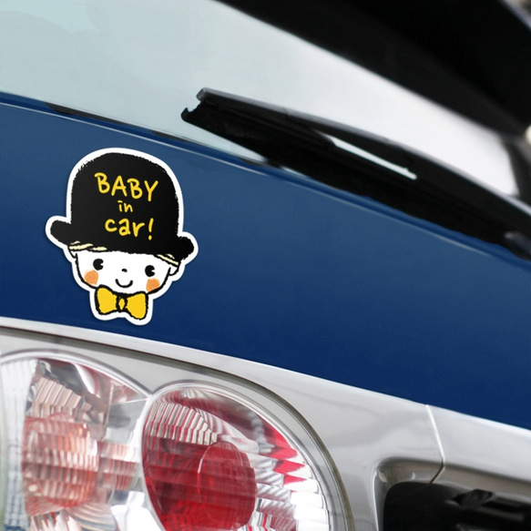 BABY IN CAR ベビーインカー マグネットステッカー(黒い帽子ちゃん） 3枚目の画像