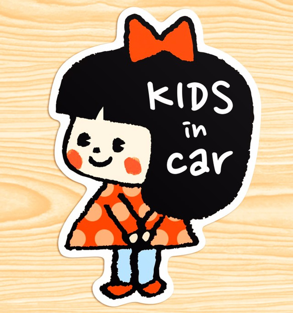 KIDS IN CAR マグネットステッカー(水玉リボンちゃん） 1枚目の画像