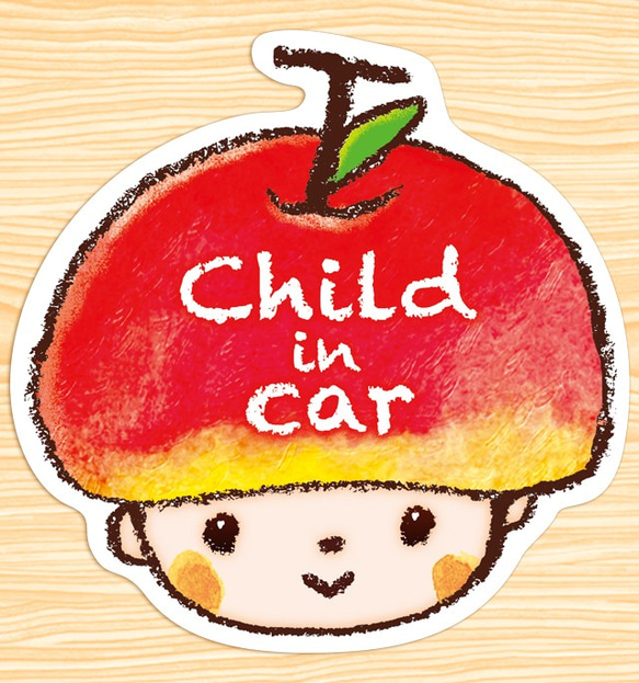 CHILD IN CAR マグネットステッカー(まっ赤なりんごちゃん） 1枚目の画像