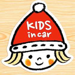 KIDS IN CAR マグネットステッカー(クリスマスのニット帽ちゃん） 1枚目の画像