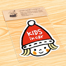 KIDS IN CAR マグネットステッカー(クリスマスのニット帽ちゃん） 2枚目の画像