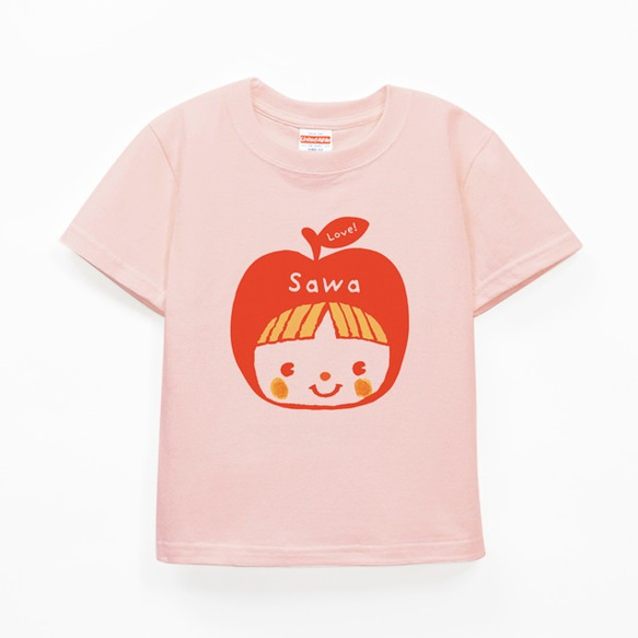 名前が入れられるＴシャツ（まっ赤なりんごちゃん/アプリコット色） 1枚目の画像