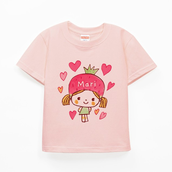 名前が入れられるＴシャツ（ハートとベリーベリー /アプリコット） 1枚目の画像