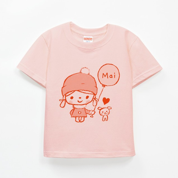 名前が入れられるTシャツ（オレンジコートの女の子/アプリコット色  