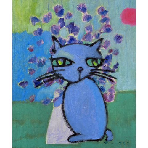 ブルーベリー】F8 絵画 原画 油絵 キャンバス画 猫の絵 ネコの絵 動物 ...