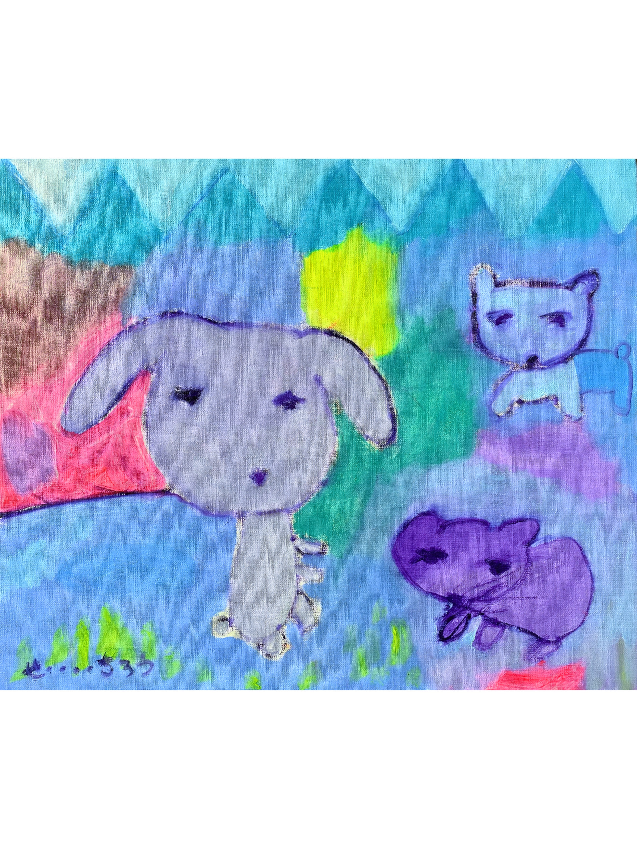 あたらしいおともだち①】F8 絵画 原画 油絵 油彩 キャンバス 犬