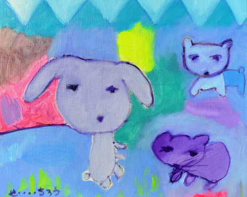 「ワンちゃん全員集合！」犬 絵画 油絵 油彩画 絵 動物 原画 Ｆ８号 あたらしいおともだち①】F8 絵画 原画 油絵 油彩 キャンバス 犬