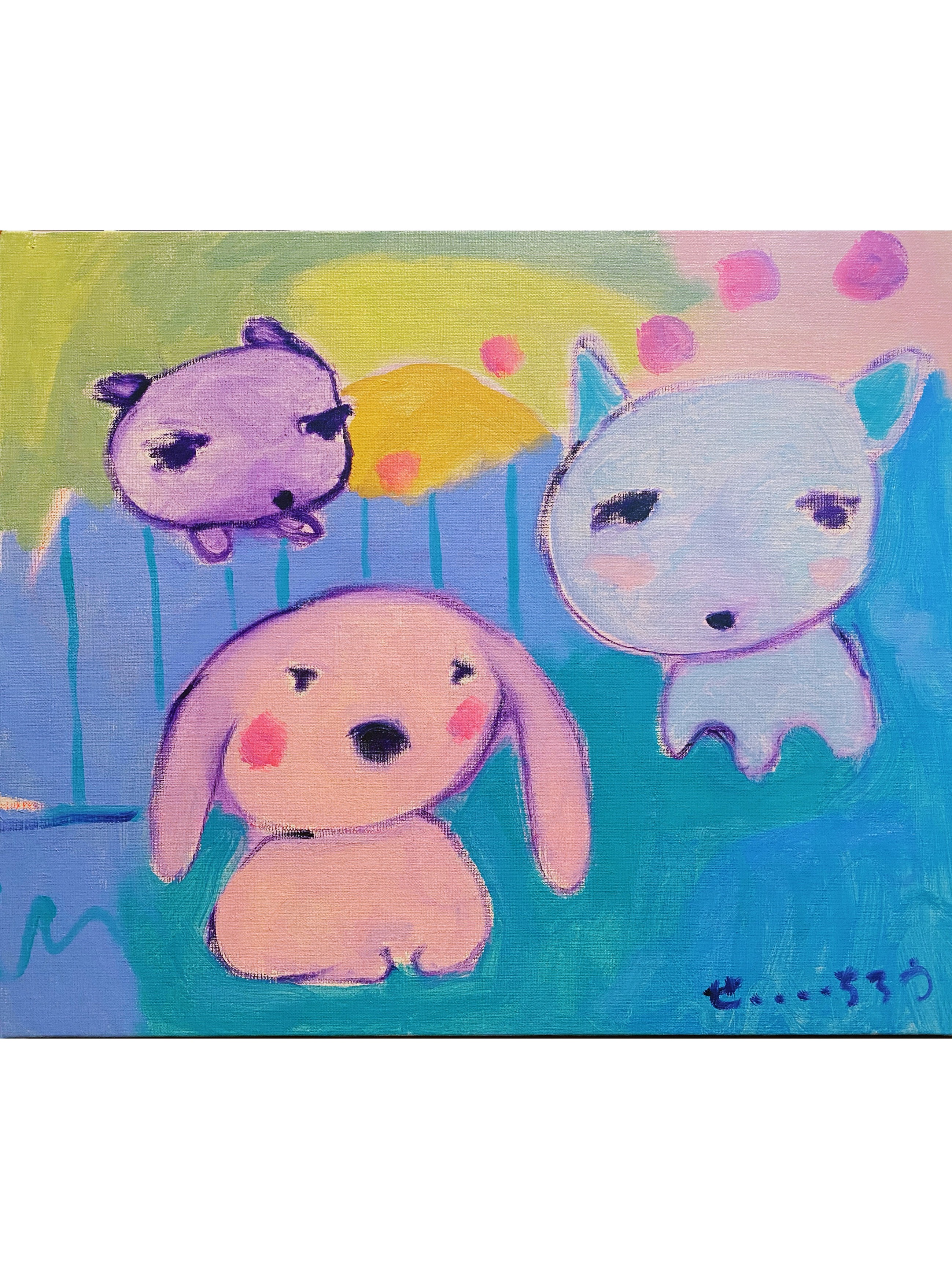 「ワンちゃん全員集合！」犬 絵画 油絵 油彩画 絵 動物 原画 Ｆ８号 絵画 油絵 人気のリラクゼーションアートスマート チワワ-Smart