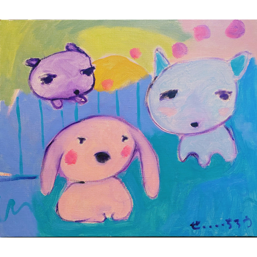 ワンちゃん全員集合！」犬 絵画 油絵 油彩画 絵 動物 原画 F8号 ワン