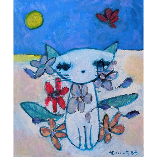 ドレスアップ】F8 絵画 原画 油絵 油彩 キャンバス 猫の絵 動物