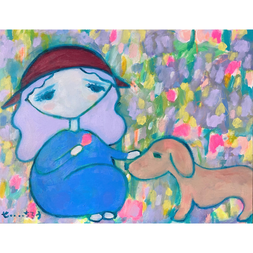ありがとう】F6 絵画 油絵 キャンバス 絵本 犬 イヌ レトロ ありがとう】F6 絵画 油絵 キャンバス 絵本 犬 イヌ レトロ