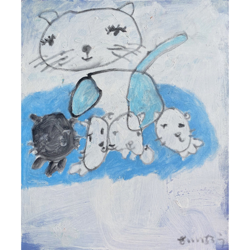 絵画　額付 ( 黒 ) 油絵　F4-030719　祈り　可愛い子猫 絵画額付 ( 黒 ) 油絵F4-030719祈り可愛い子猫